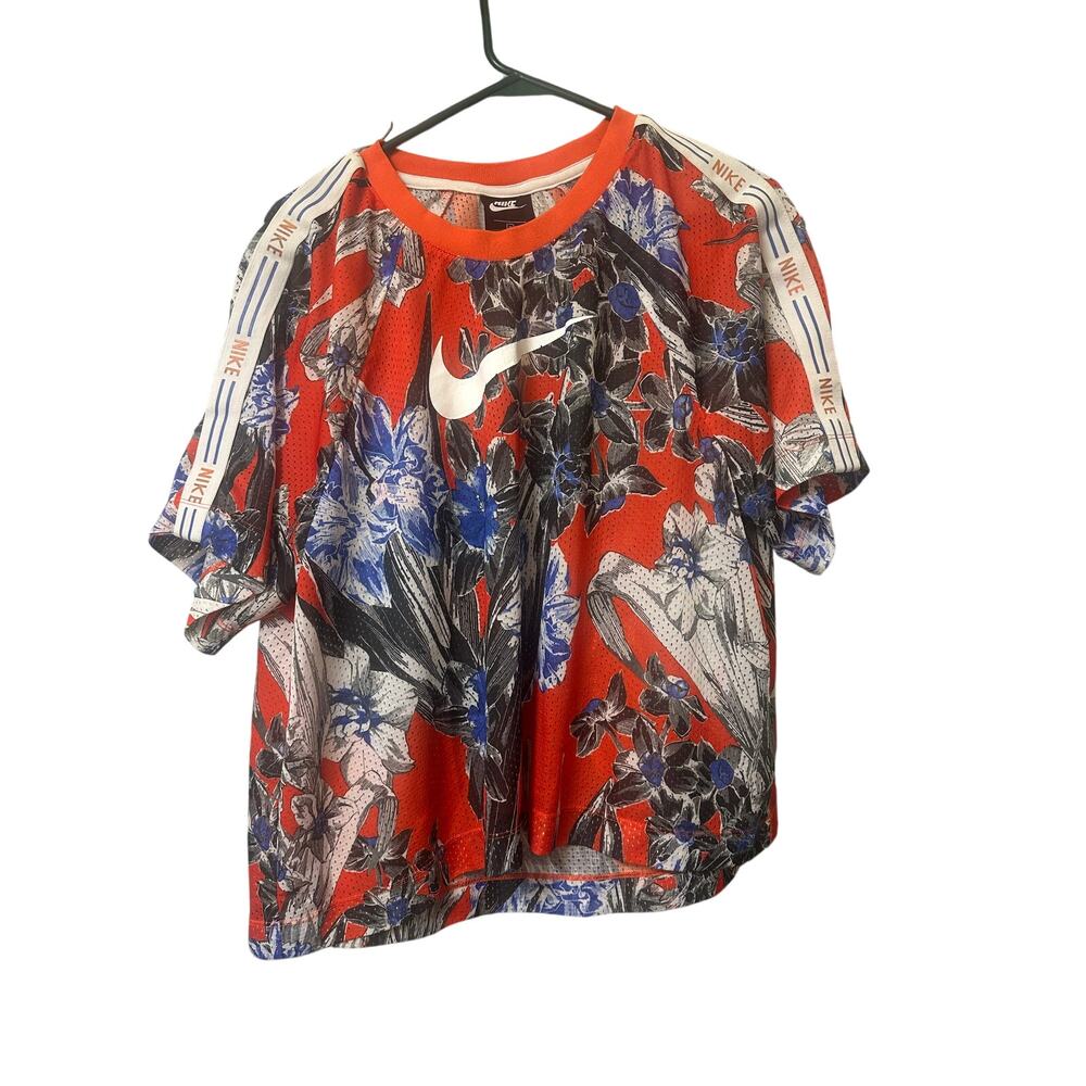 Nike Sportswear Floral Mesh Top Women’s Plus Size 1X Orange Blue Graphic Short